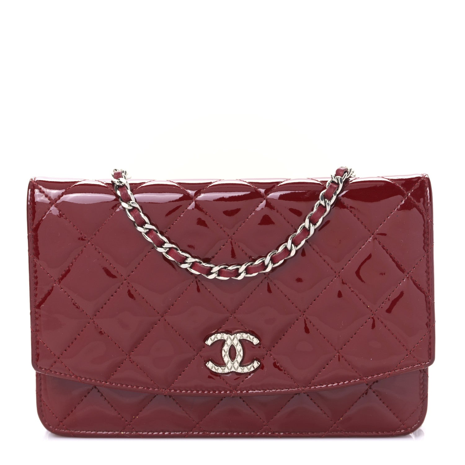 Chanel Patent Quilted Brilliant Wallet On Chain WOC Red 1 of 11