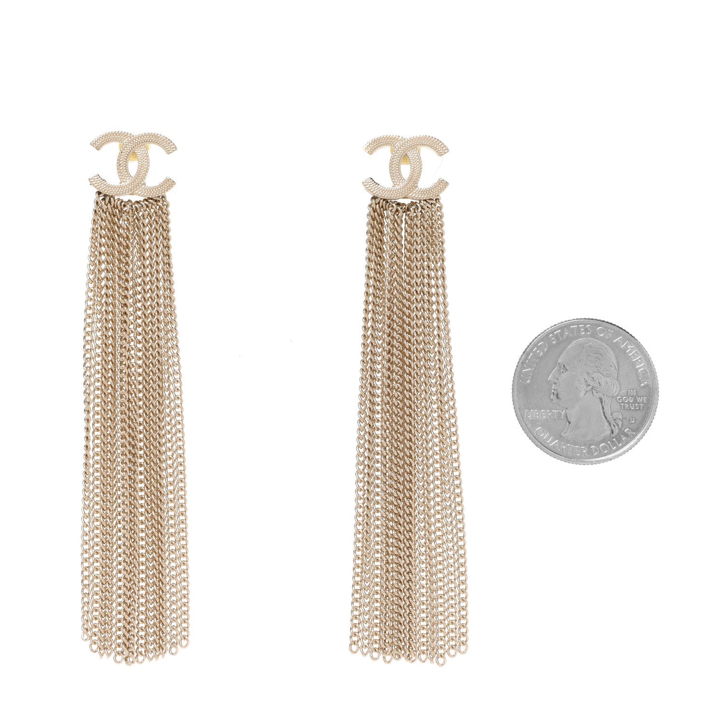 Metal CC Multi Strand Chain Drop Earrings Gold