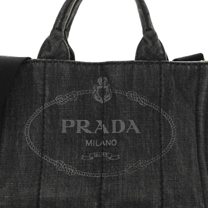 Prada Denim Logo Tote Black 8 of 12