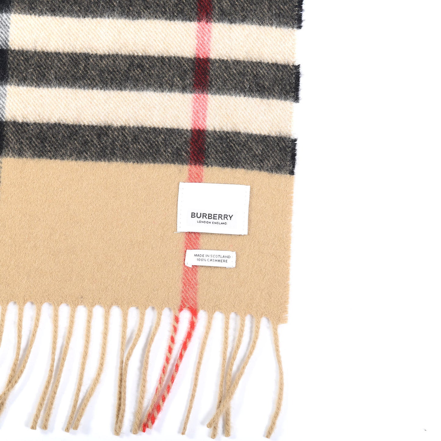 Cashmere Giant Check Fringe Scarf Archive Beige