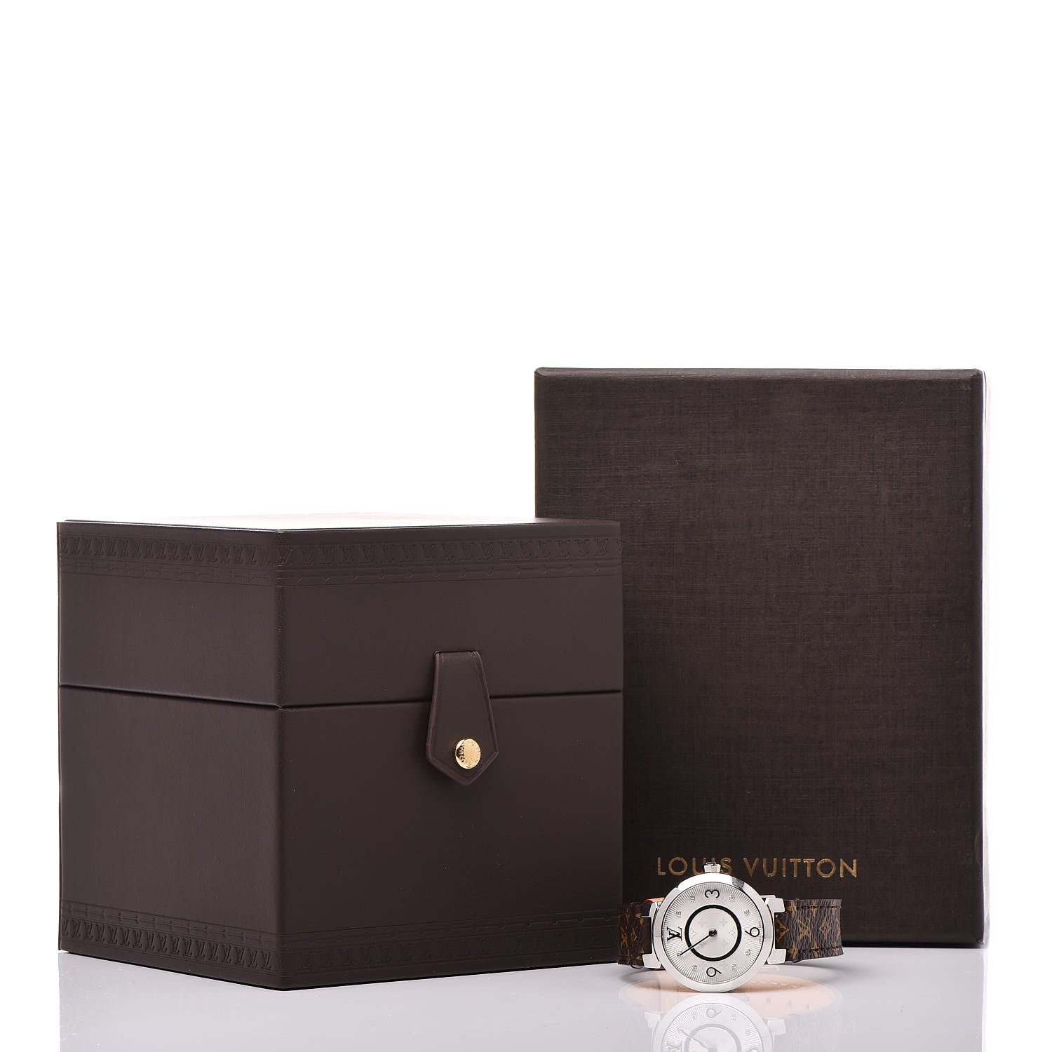 Louis Vuitton Stainless Steel Monogram Diamond 28mm Tambour Slim Quartz Watch 8 of 8