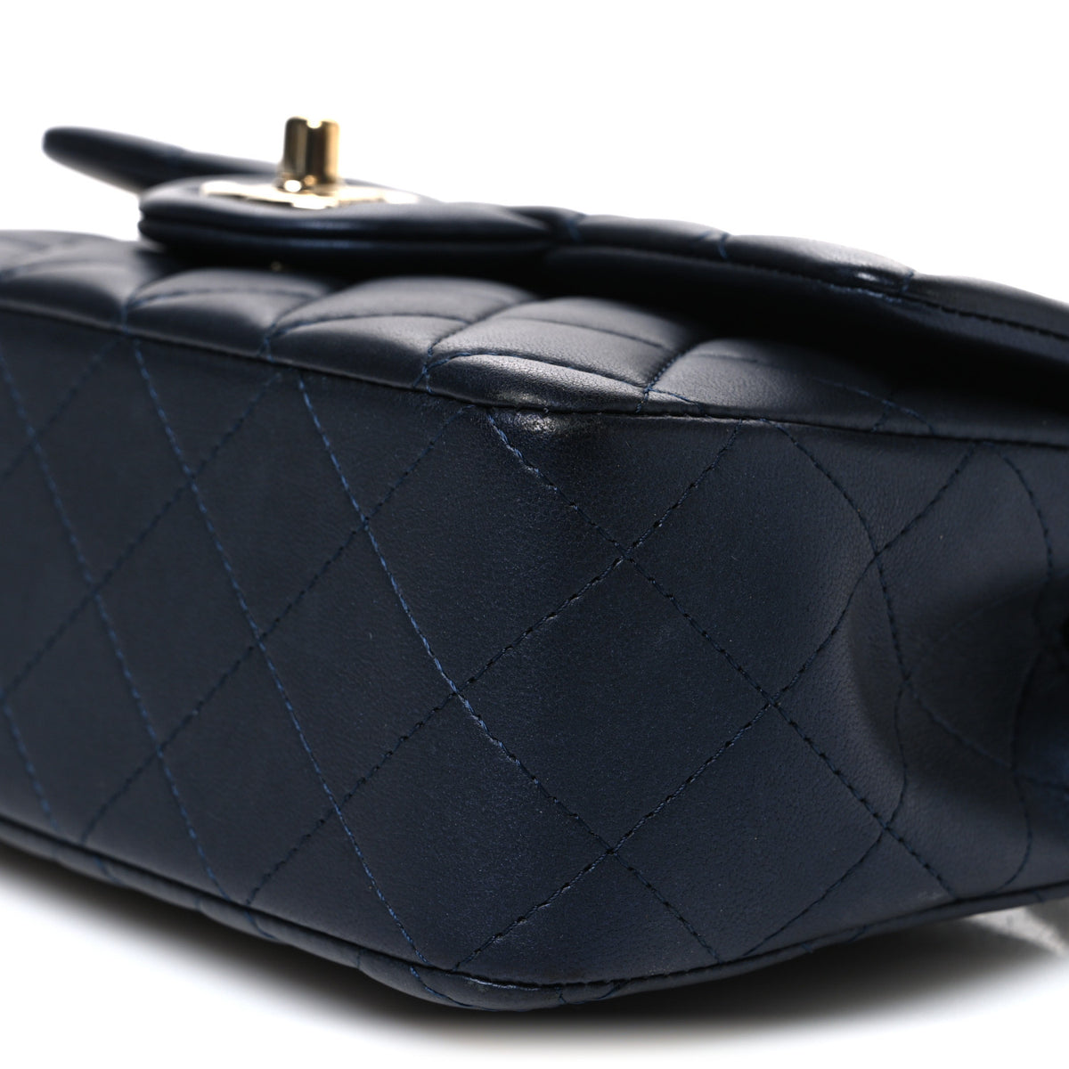 Chanel Iridescent Lambskin Quilted Mini Top Handle Rectangular Flap Dark Blue 10 of 10