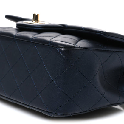 Chanel Iridescent Lambskin Quilted Mini Top Handle Rectangular Flap Dark Blue 10 of 10