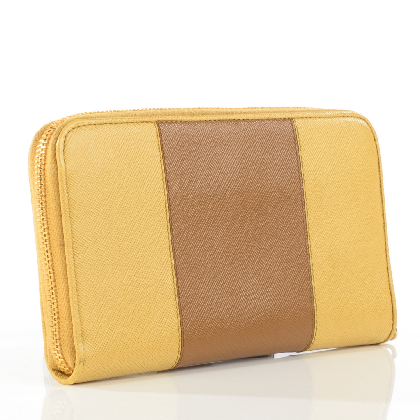 Saffiano Metal Bi-Color Zip Around Wallet Caramel Ananas