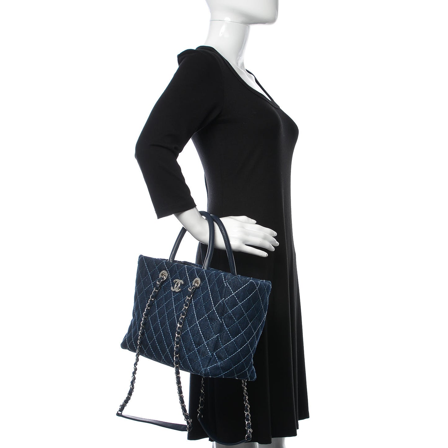Denim Quilted Large Shopping Tote Blue