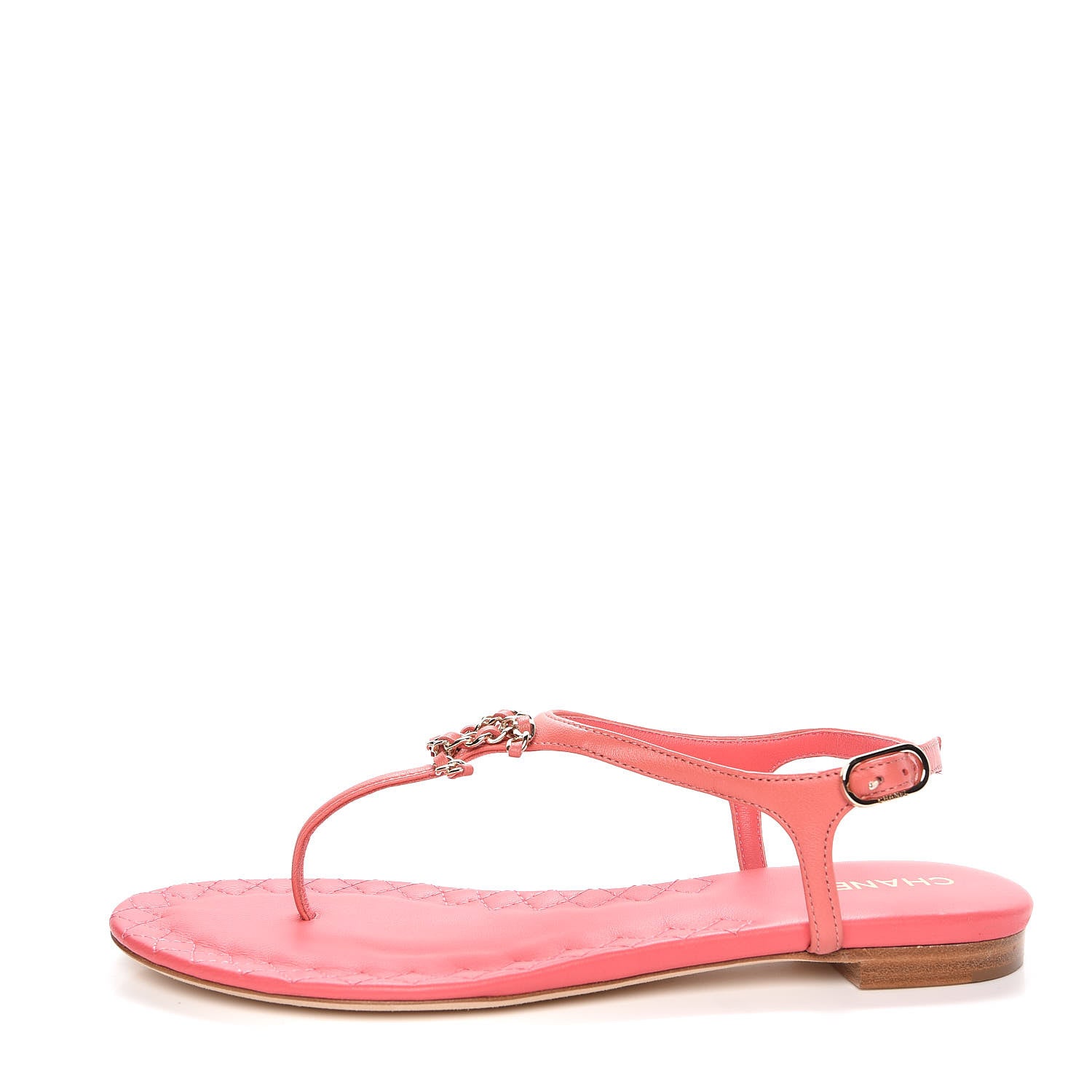 Chanel Lambskin Chain CC Logo Thong Sandals 36 Pink 1 of 8