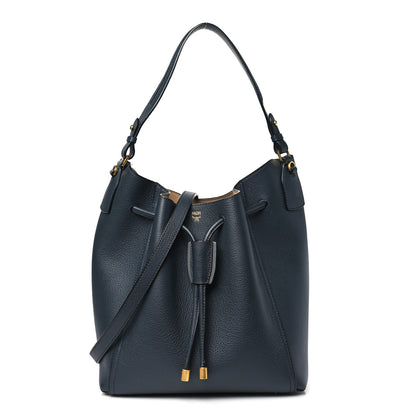 MCM Grained Calfskin Milla Drawstring Bucket Bag Phantom Gray 1 of 11