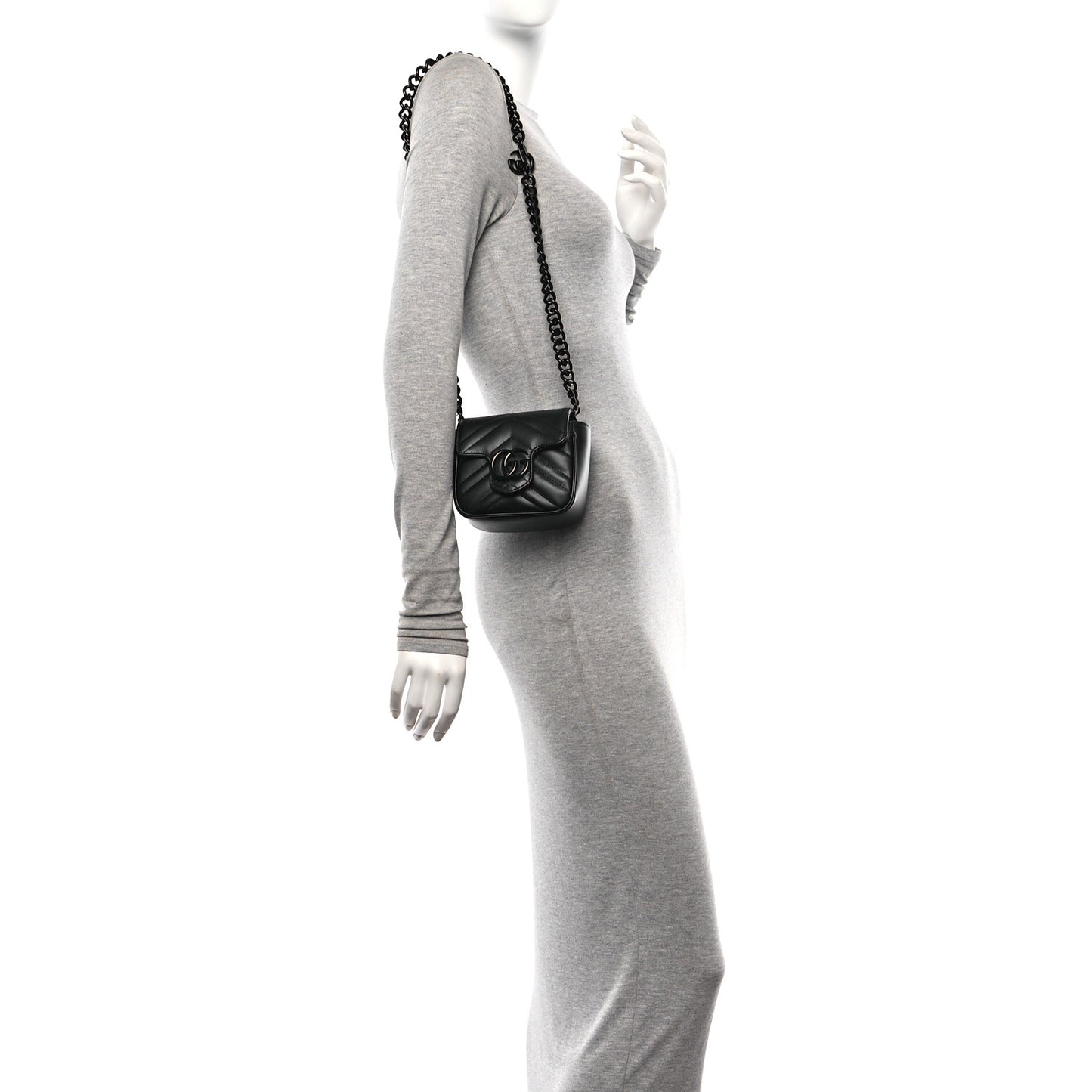 Calfskin Matelasse Monochrome GG Marmont Chain Mini Belt Bag Black