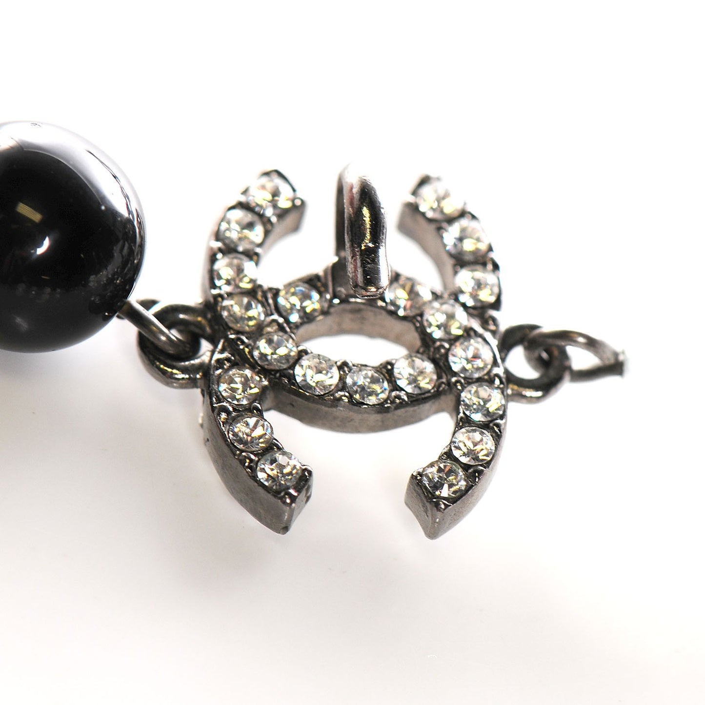 Pearl Beaded Crystal CC Long Necklace Black