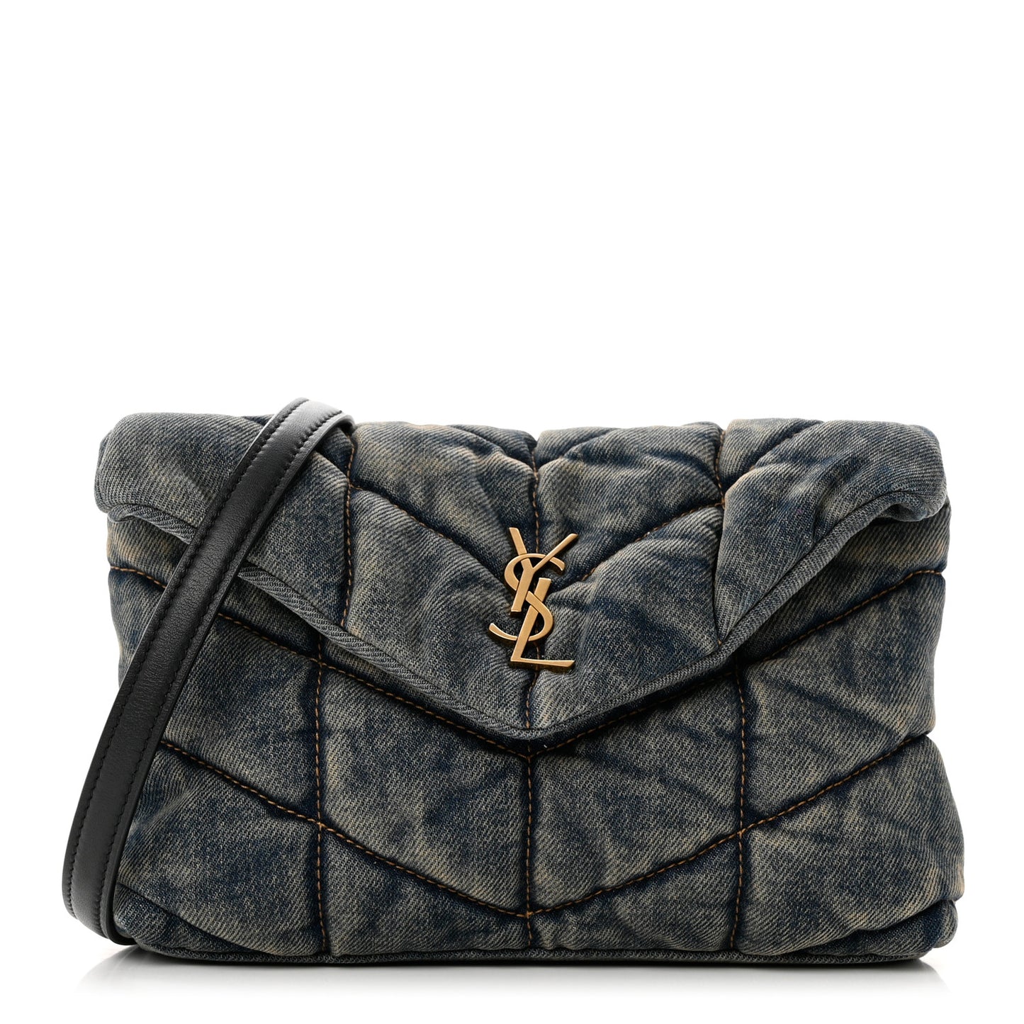 Denim Quilted Toy Loulou Puffer Monogram Chain Satchel Blue Black
