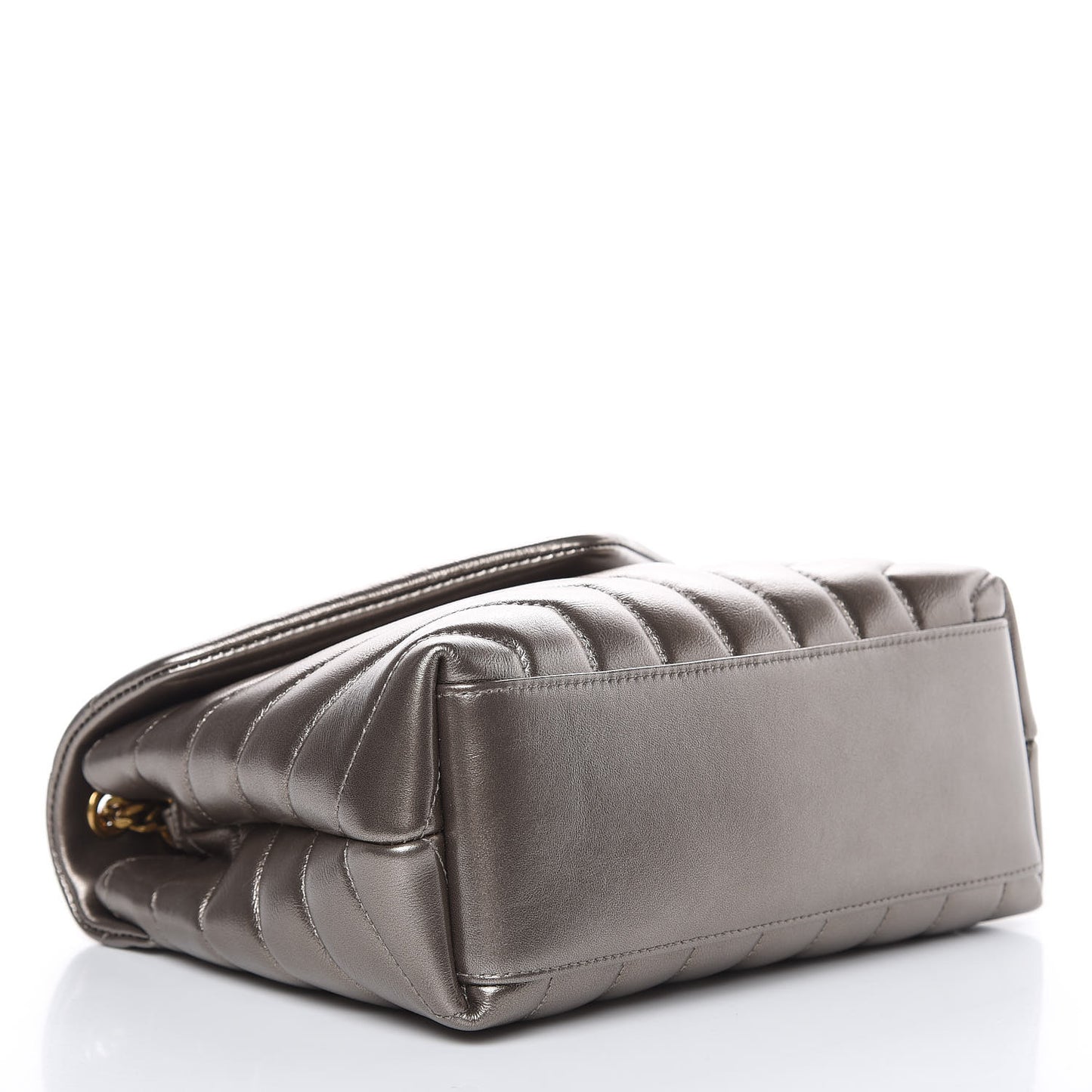 Metallic Calfskin Y Quilted Monogram Small Loulou Chain Satchel Brown Metallic