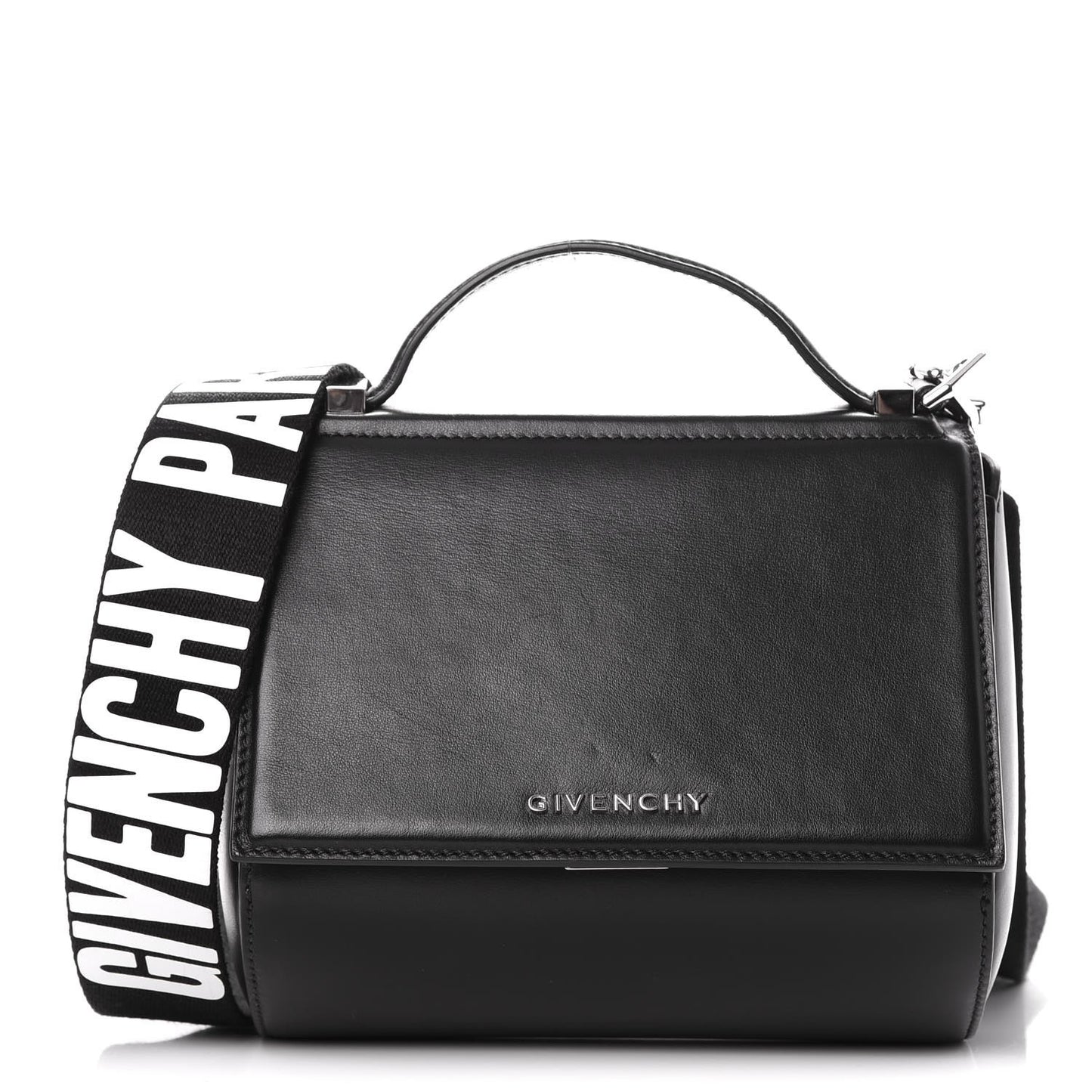 Calfskin Mini Pandora Box Logo Strap Crossbody Bag Black