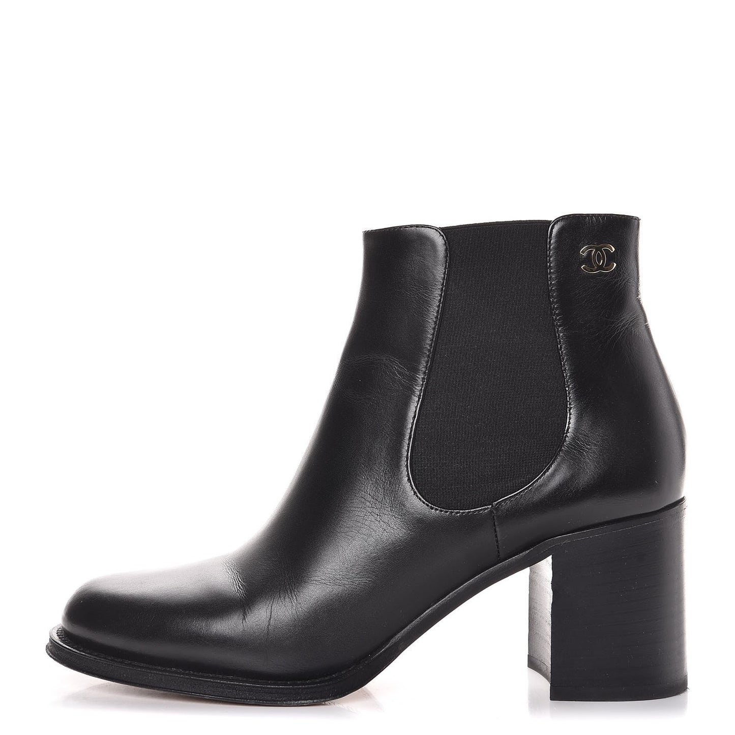 Glazed Calfskin Short Boots 39 Black