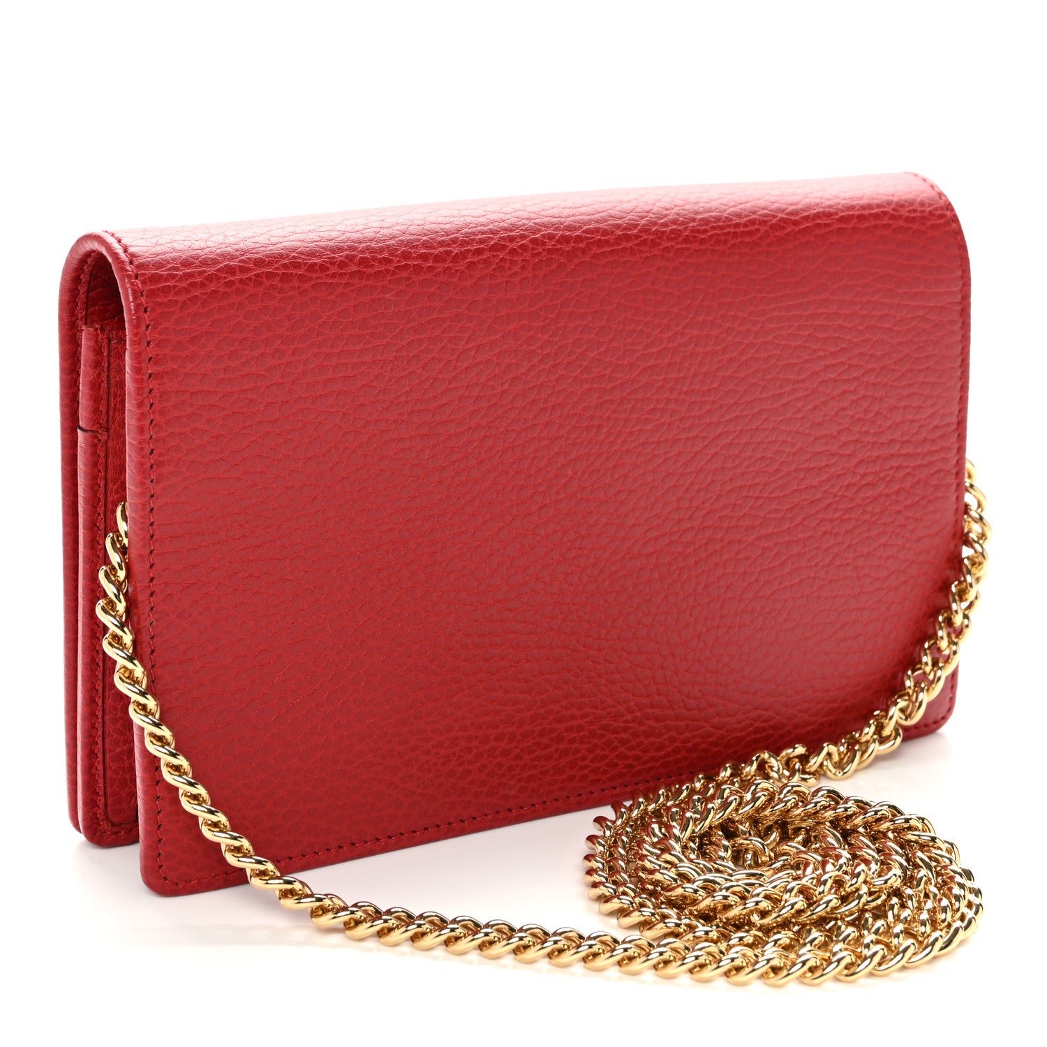 Gucci Dollar Calfskin Mini GG Marmont Chain Wallet Hibiscus Red 3 of 9