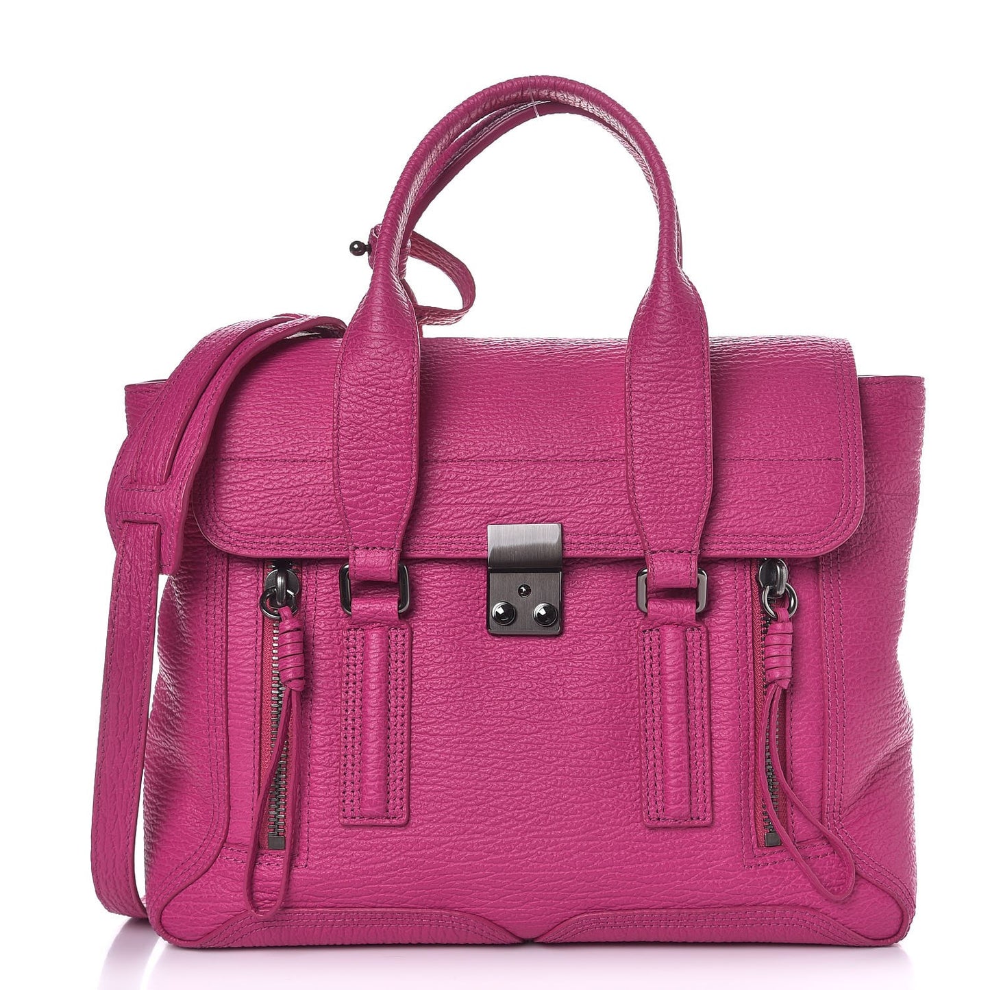 3.1 Textured Calfskin Medium Pashli Satchel Bright Fuchsia