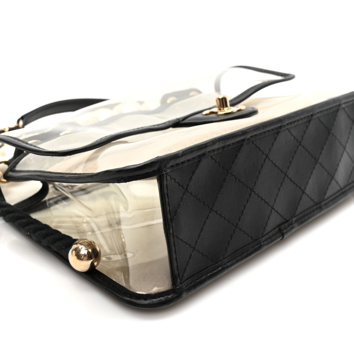 Lambskin PVC Sand By The Sea Flap With Pearl Strap Black