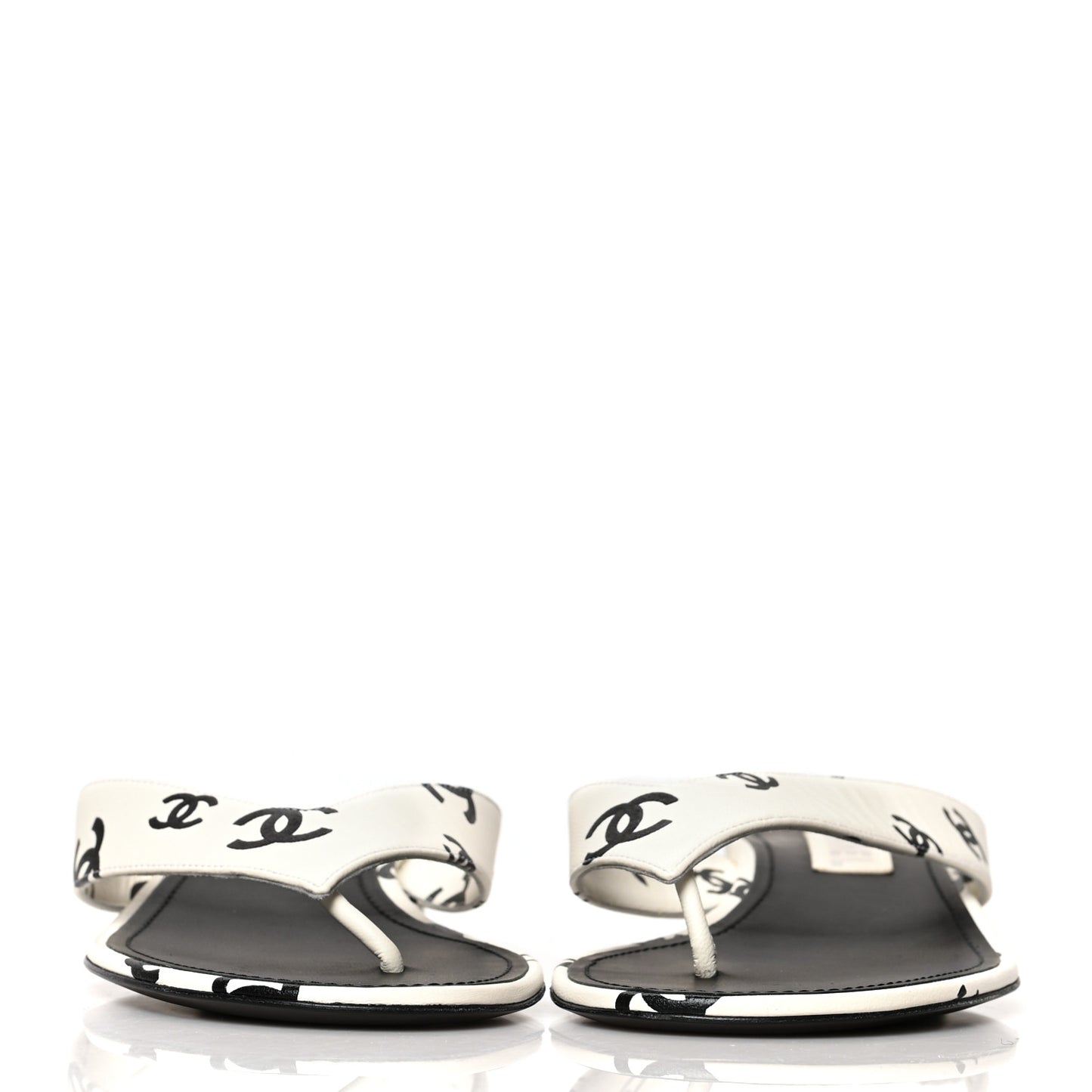 Lambskin Printed CC Thong Sandals 38 White Black