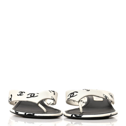 Chanel Lambskin Printed CC Thong Sandals 38 White Black 2 of 9