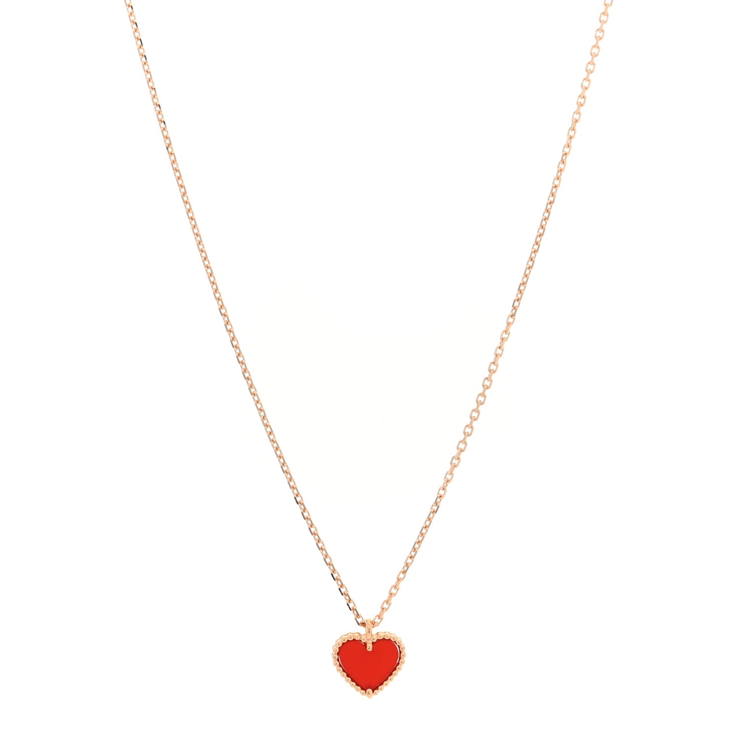 18k Rose Gold Carnelian Sweet Alhambra Heart Pendant Necklace