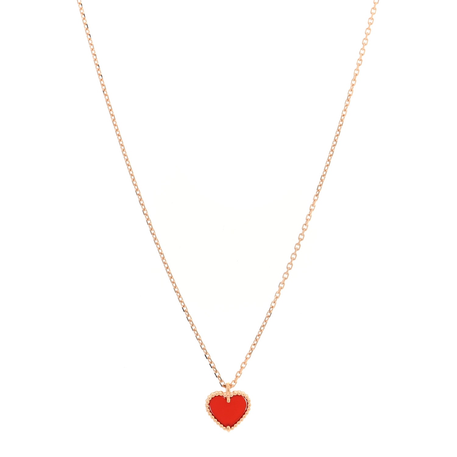 Van Cleef & Arpels 18k Rose Gold Carnelian Sweet Alhambra Heart Pendant Necklace 1 of 5