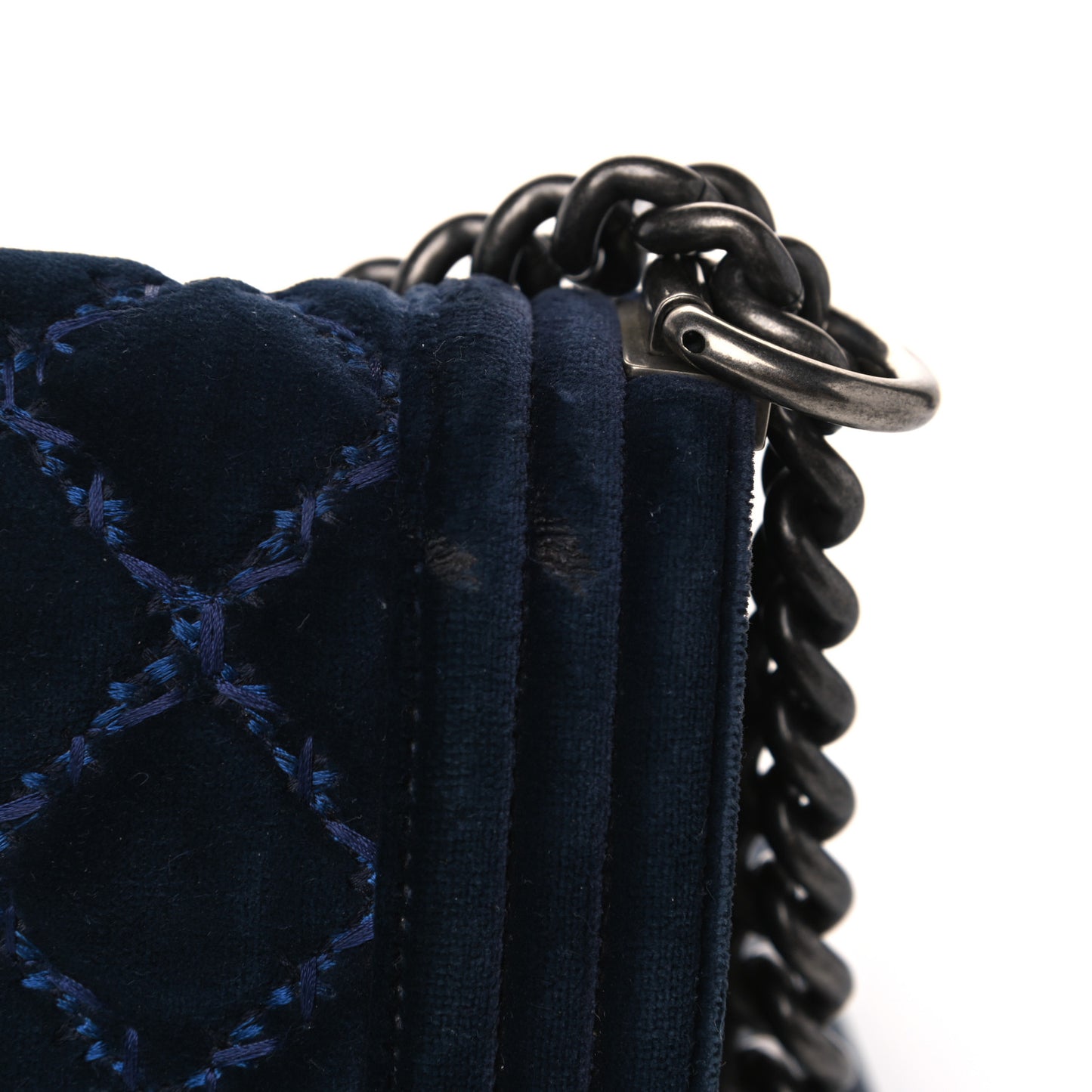 Velvet Tweed Quilted Medium Boy Flap Dark Navy Blue