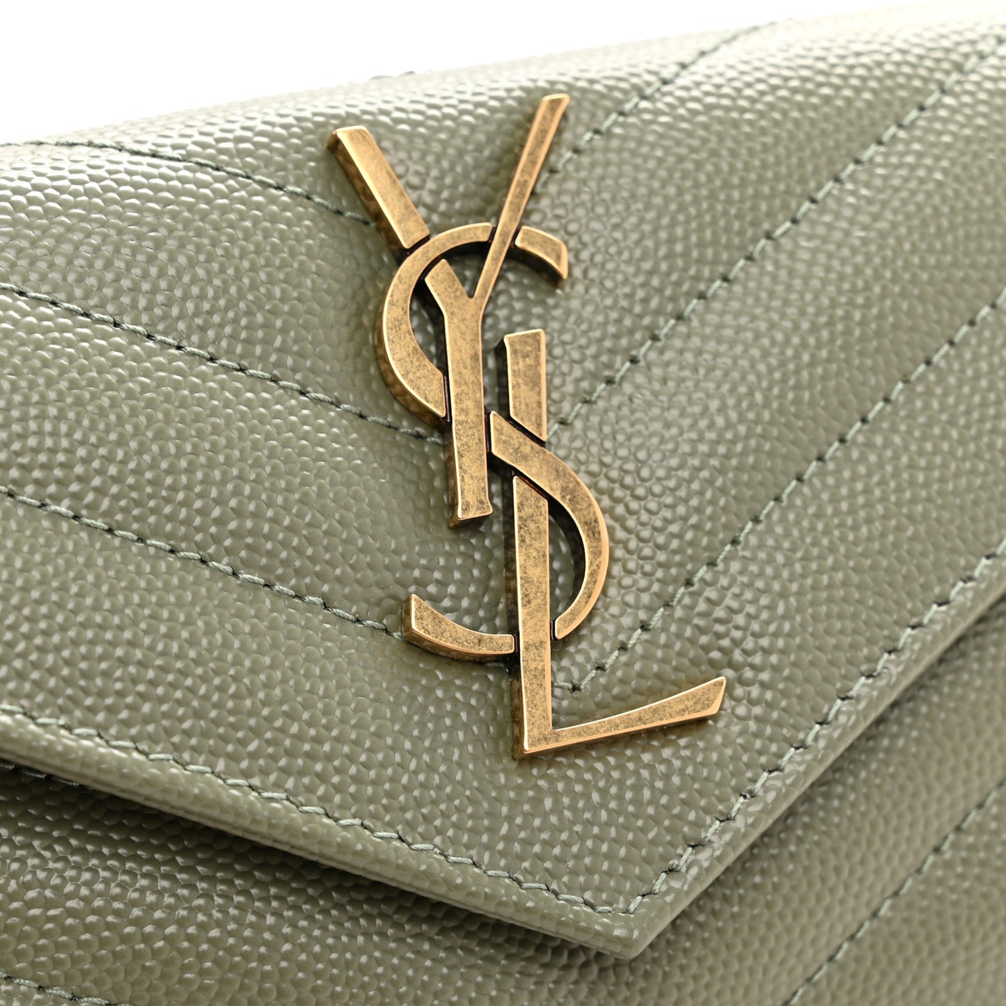 Grain De Poudre Matelasse Chevron Small Monogram Envelope Wallet Light Sage