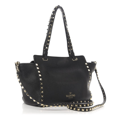 Valentino Garavani Grained Calfskin Small Rockstud Tote Black 4 of 10