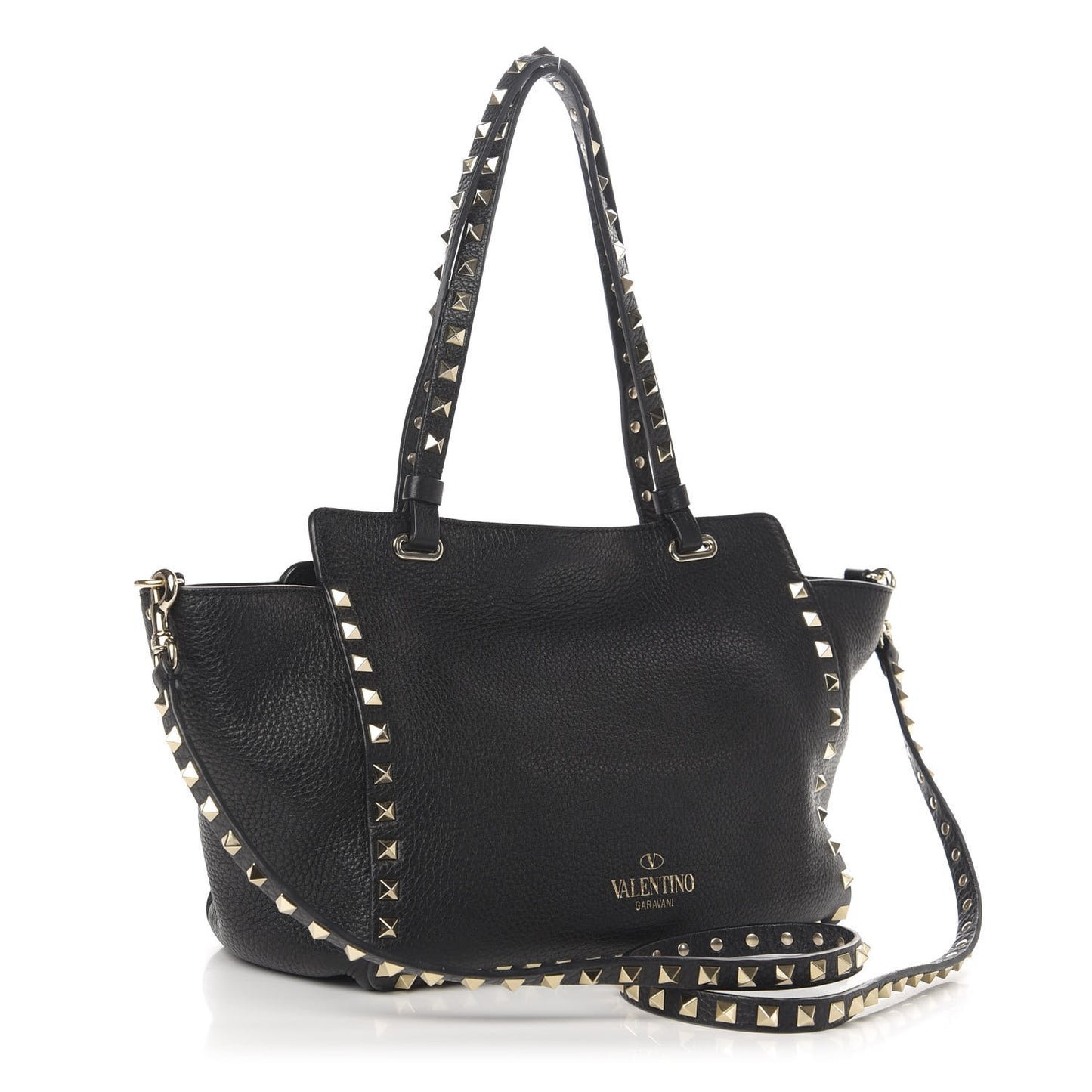 Grained Calfskin Small Rockstud Tote Black