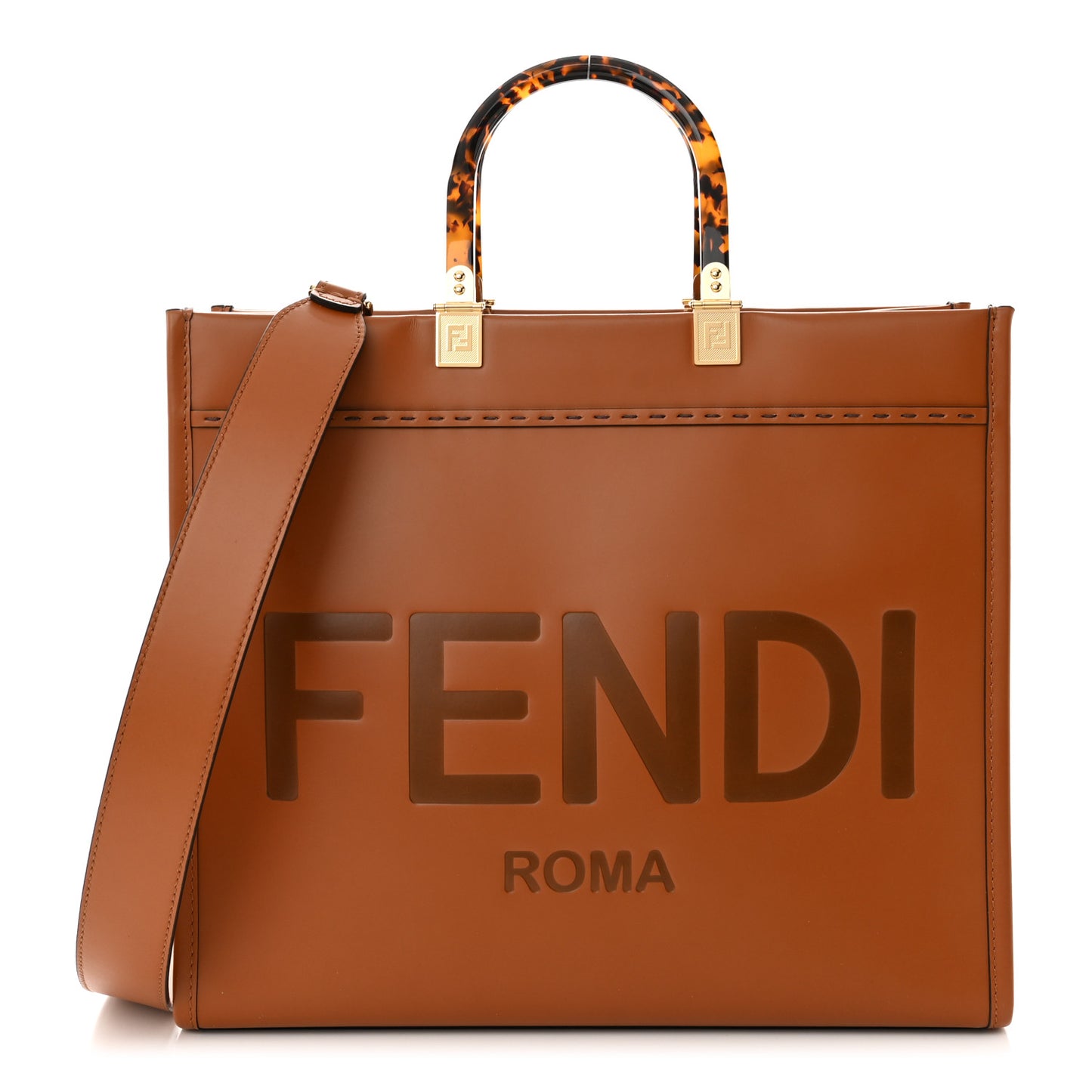Vitello King Plexiglass Medium Fendi Sunshine Shopper Tote Cuoio
