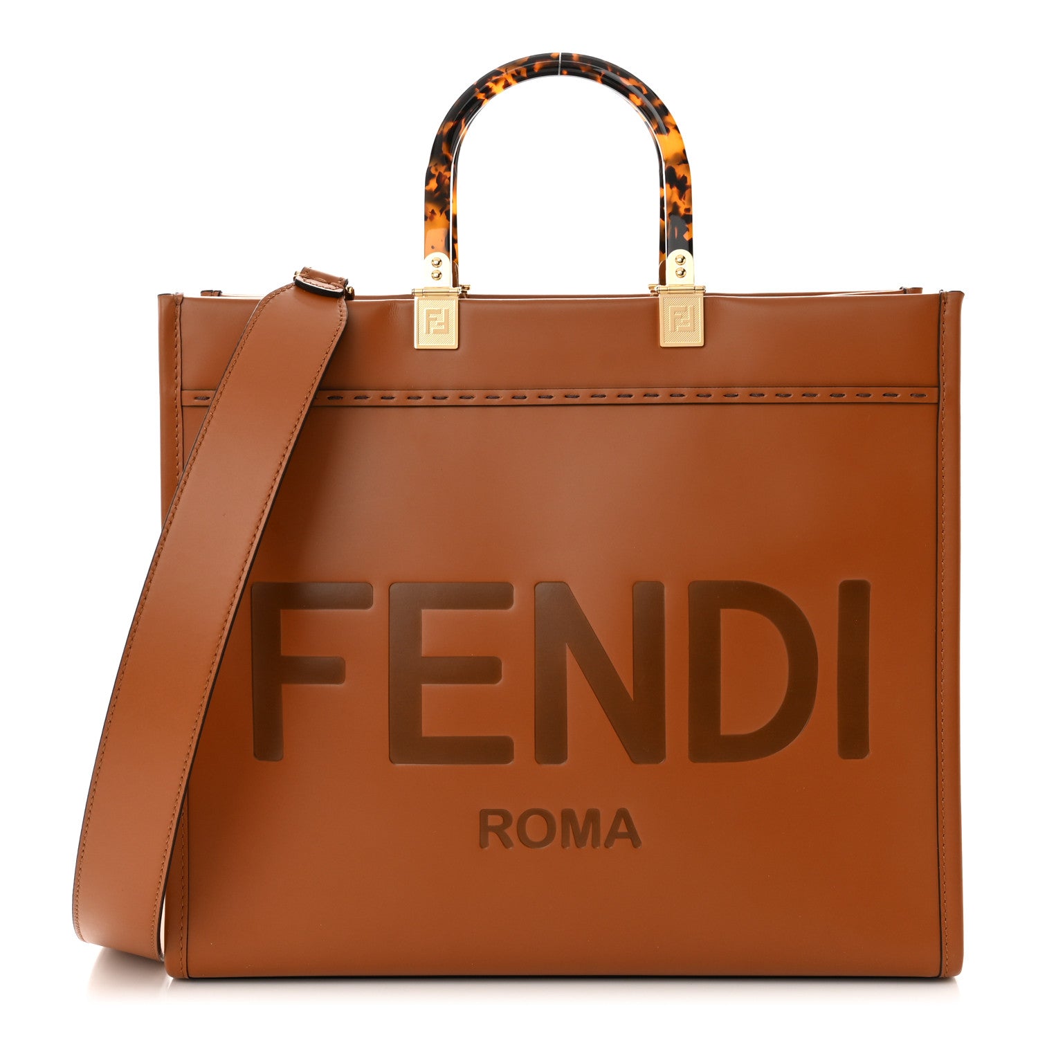 Fendi Vitello King Plexiglass Medium Fendi Sunshine Shopper Tote Cuoio 1 of 11