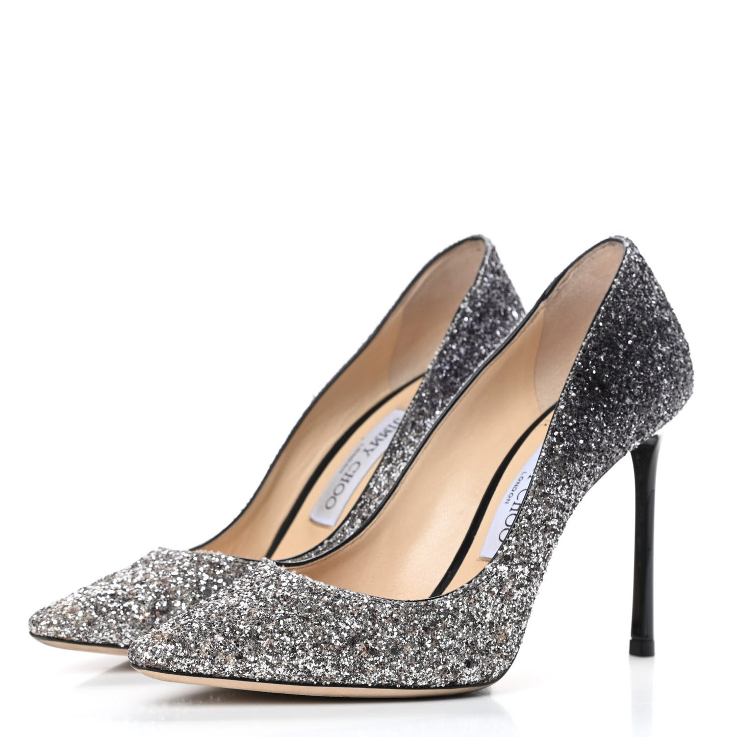 Glitter Pointy Toe Romy 100 Pumps 36.5 Silver Black