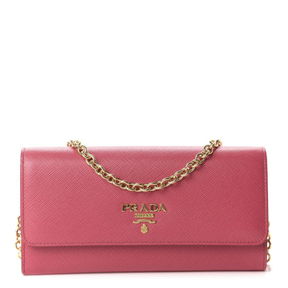 Prada Saffiano Metal Oro Chain Wallet Peonia 1 of 11