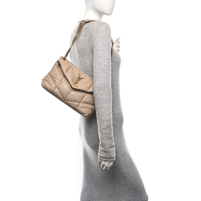 Saint Laurent Lambskin Quilted Small Loulou Puffer Monogram Chain Satchel Dark Beige 2 of 10