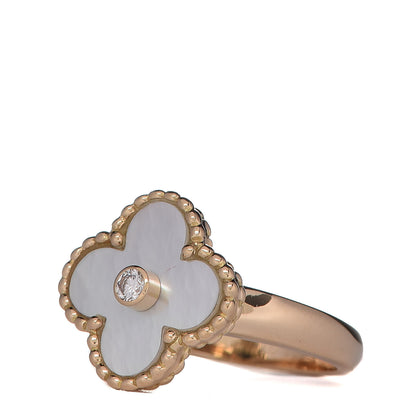 Van Cleef & Arpels 18K Yellow Gold Diamond Mother of Pearl Vintage Alhambra Ring 50 5.25 4 of 6