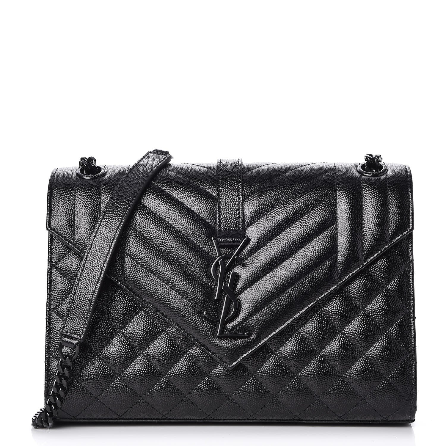 Saint Laurent Grain De Poudre Textured Mixed Matelasse Triquilt Medium Monogram Satchel Black 1 of 8