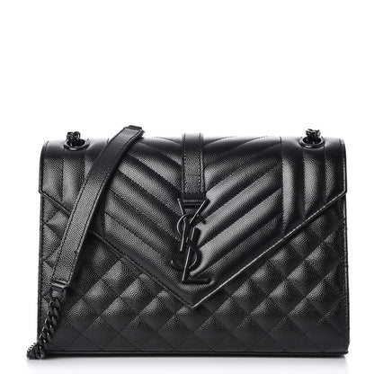 Saint Laurent Grain De Poudre Textured Mixed Matelasse Triquilt Medium Monogram Satchel Black 1 of 8