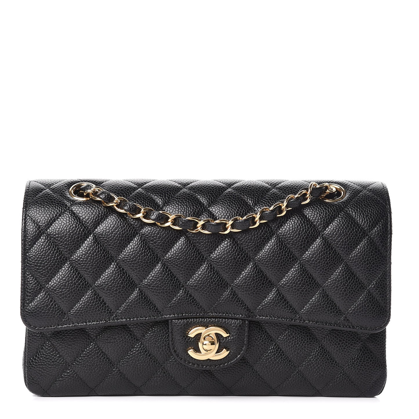Caviar Quilted Medium Double Flap Black