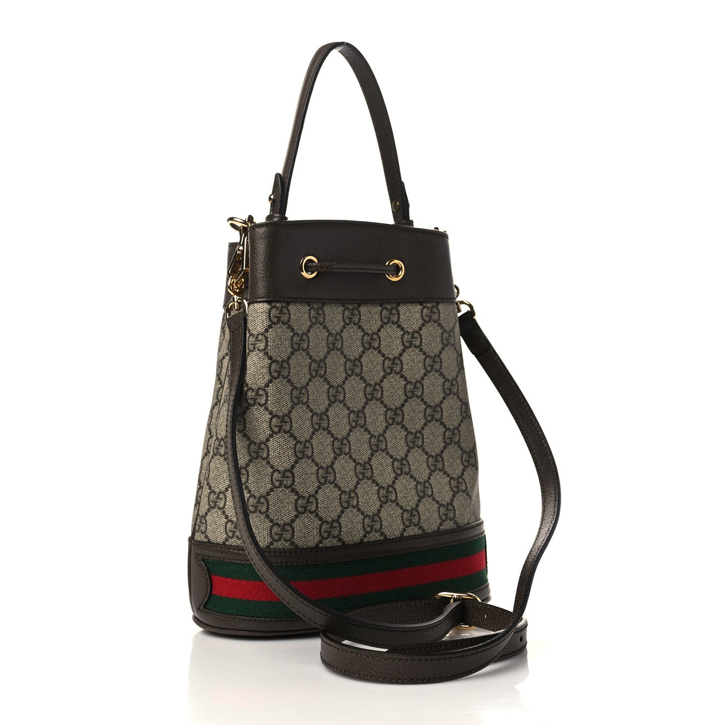GG Supreme Monogram Web Small Ophidia Bucket Bag Brown