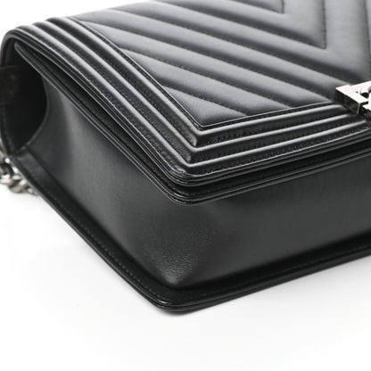 Chanel Calfskin Chevron Quilted New Medium Boy Flap Black 9 of 10