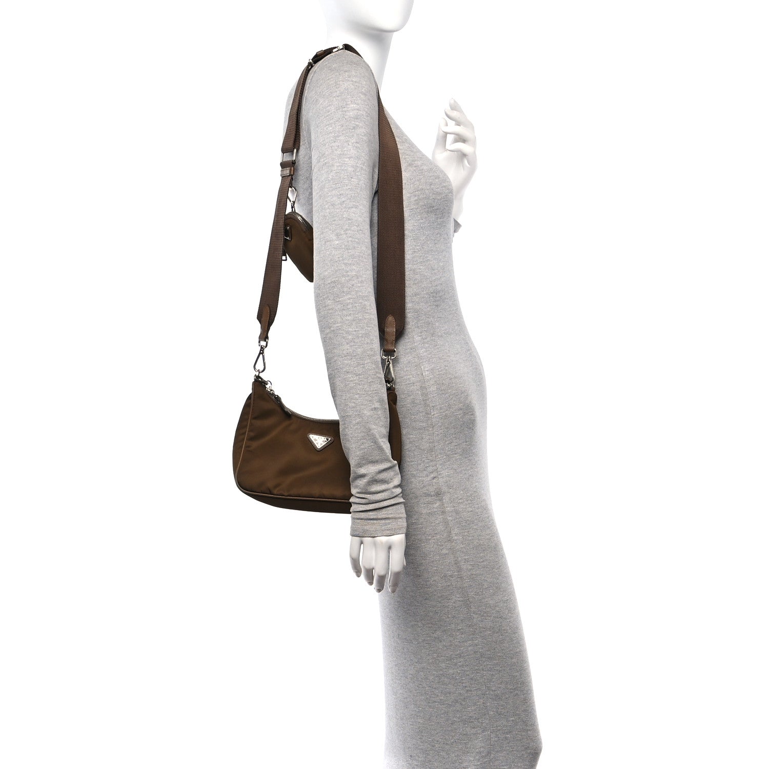 Prada Tessuto Nylon Saffiano Re-Edition 2005 Shoulder Bag Cacao 2 of 12