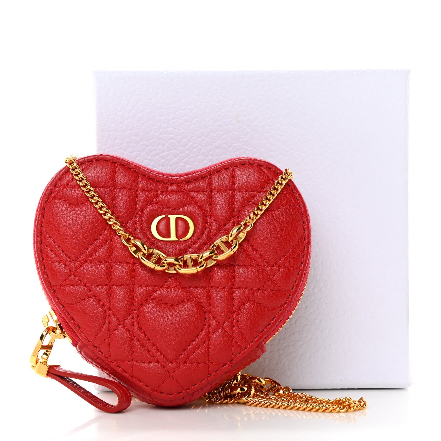 Christian Dior Calfskin Cannage Dioramour Caro Heart Pouch With Chain Bright Red 8 of 8