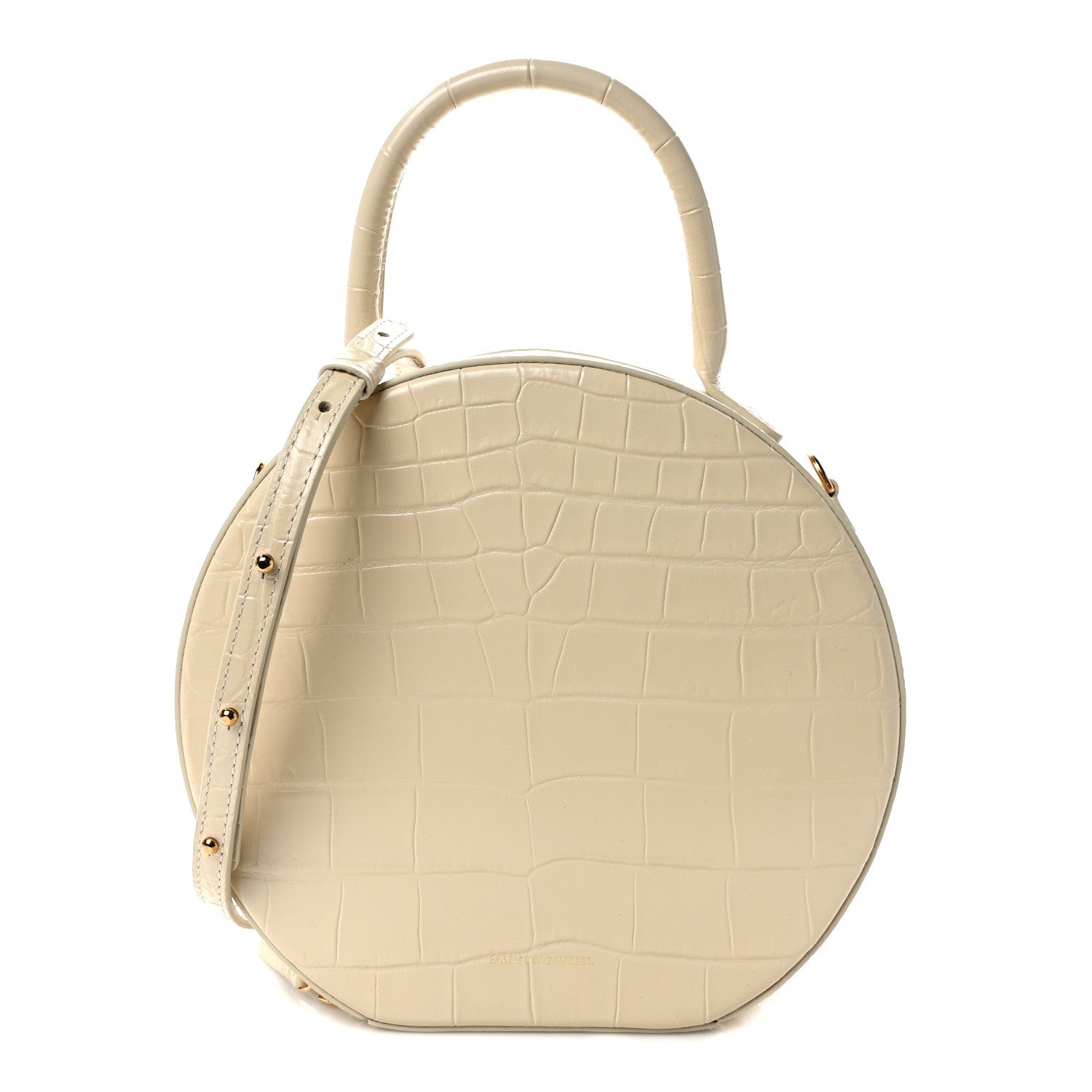 Mansur Gavriel MANSUR GAVRIEL Calfskin Crocodile Embossed Circle Crossbody Bag Dune 1 of 10