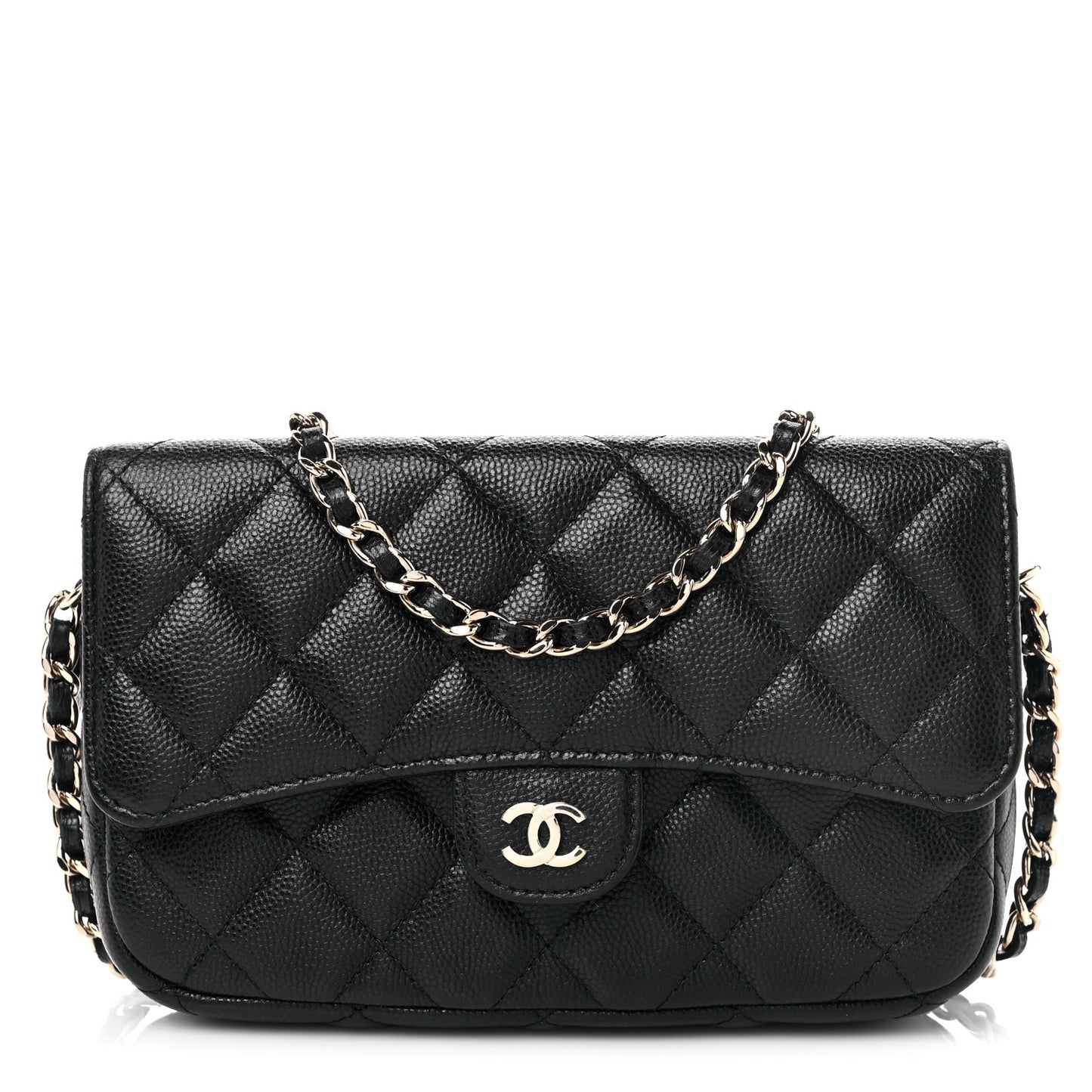 Caviar Quilted Flap Phone Holder With Chain Black