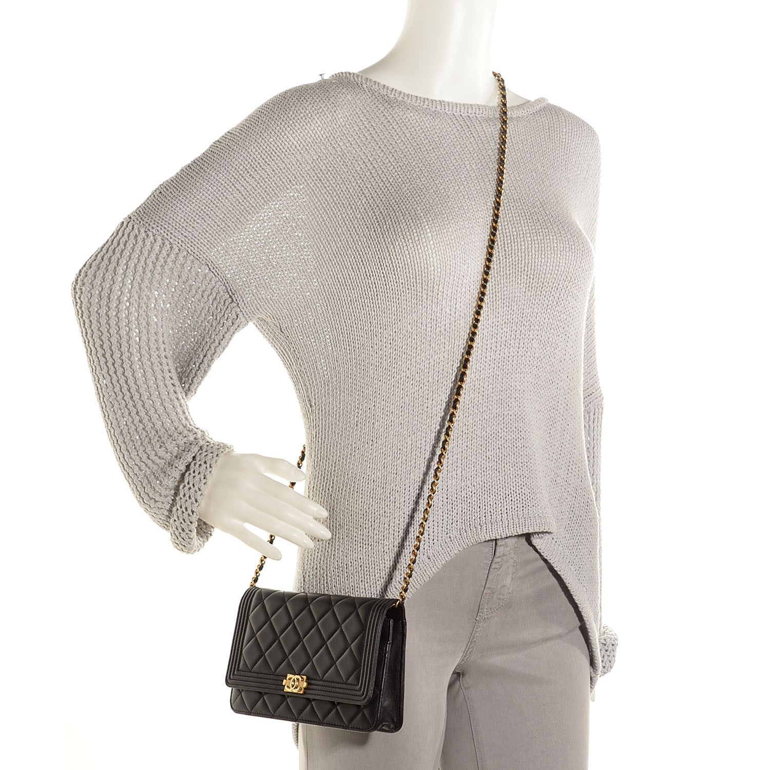 Chanel Lambskin Quilted Boy Wallet On Chain WOC Black 2 of 9