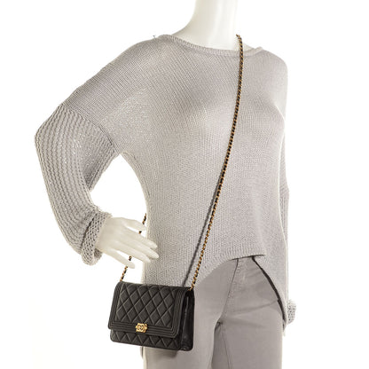 Chanel Lambskin Quilted Boy Wallet On Chain WOC Black 2 of 9