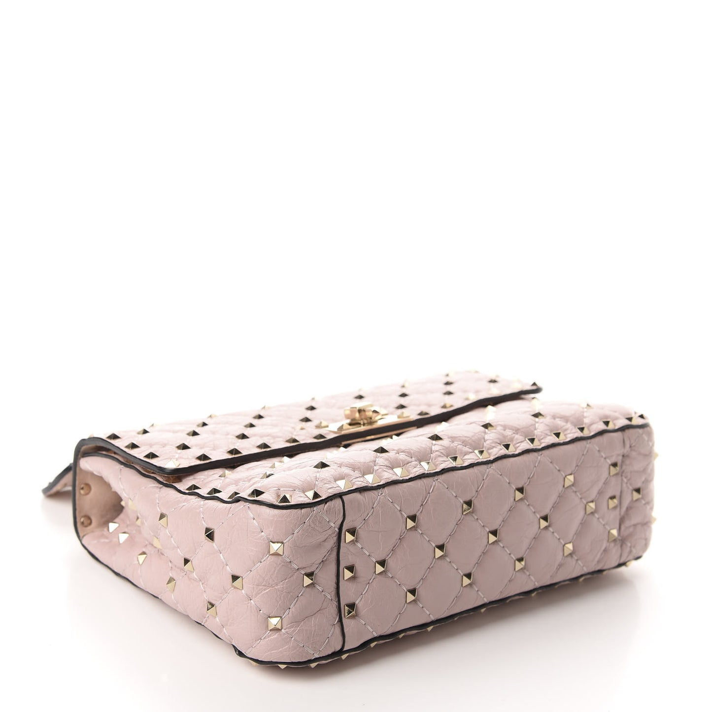 Craquele Nappa Medium Rockstud Spike Shoulder Bag Water Rose