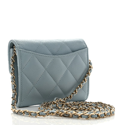 Chanel Caviar Quilted Flap Card Holder On Chain Light Blue 2 of 11