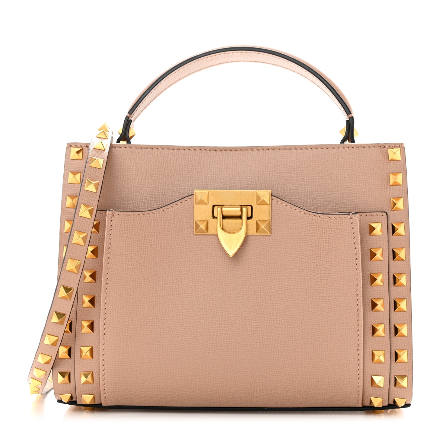 Vitello Small Rockstud Alcove Top-Handle Bag Rose Cannelle