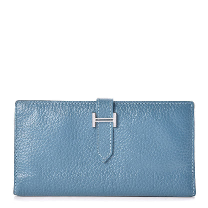 Hermes Taurillon Clemence Bearn Wallet Blue Jean 1 of 12