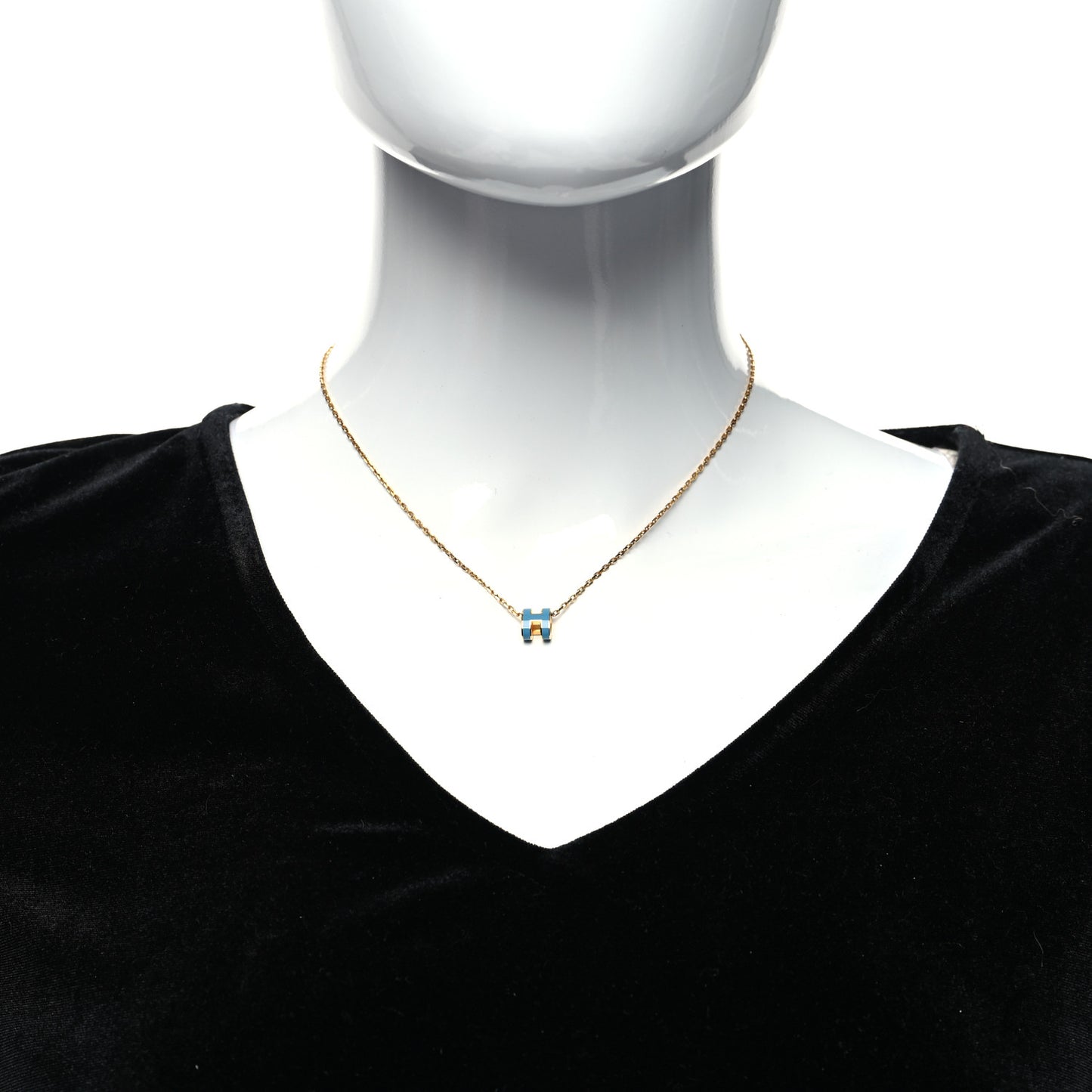 Lacquered Gold Mini Pop H Pendant Necklace Bleu Jean